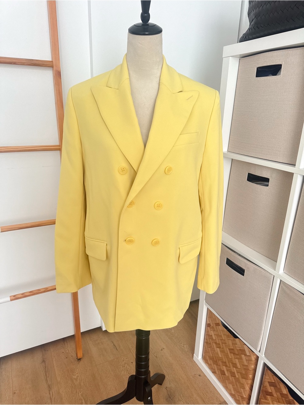 RED Valentino Butter Yellow Double Breasted Oversized Blazer Jacket